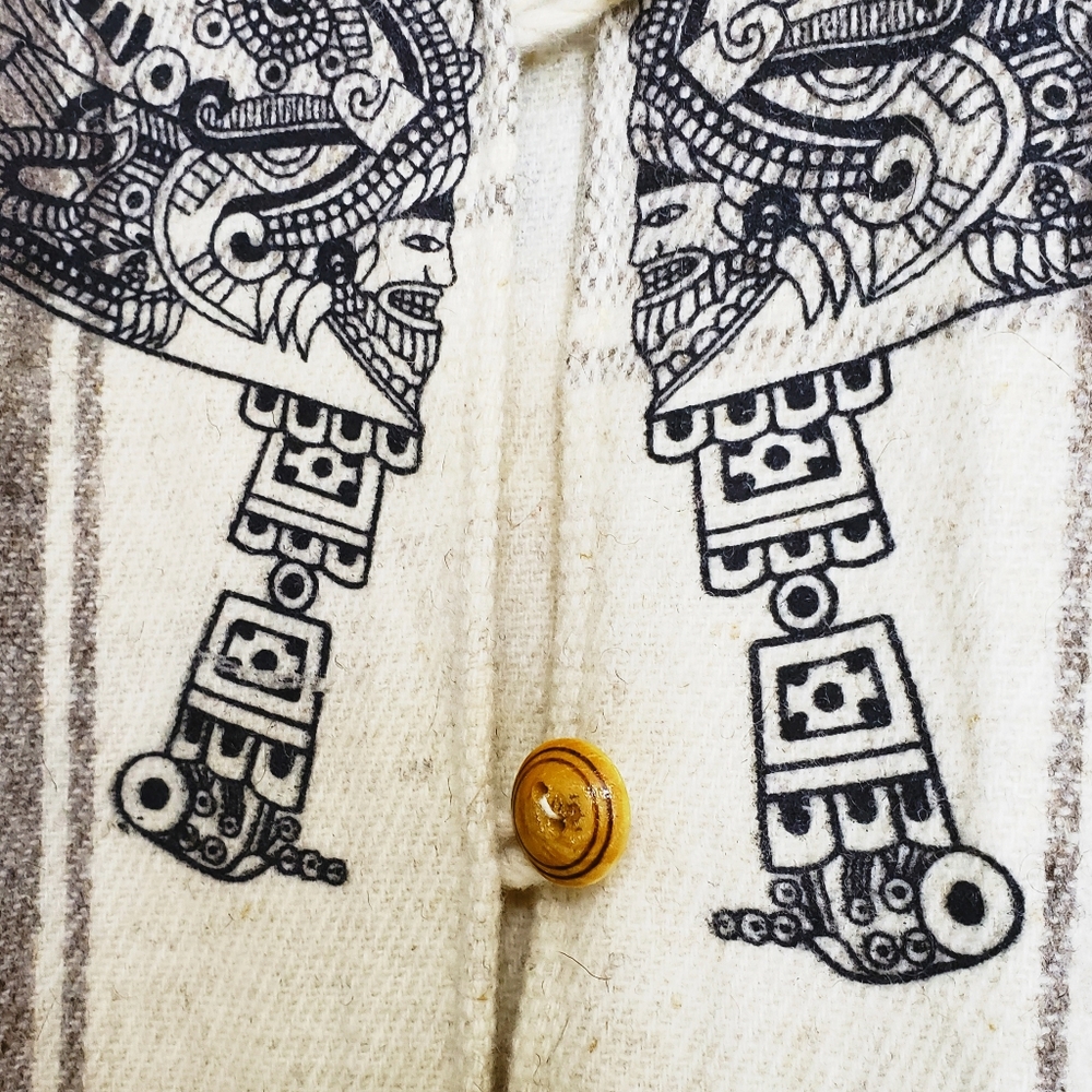 NWOT Creme Blanket Aztec Collar, Fringed Poncho - Picture 3 of 6